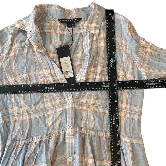 Veronica Beard Plaid Shirt Dress Tiered Ruffle Long Sleeve Button Blue Womens S - Picture 9 of 12